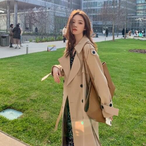 Womens Hot saLe trendy Trench Coats Double-Breasted Long Coat with Belt st154