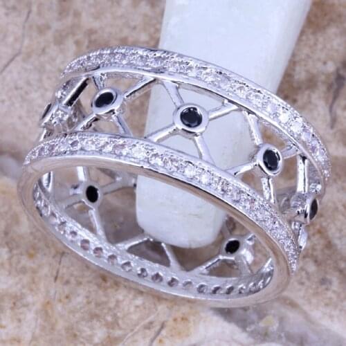 Awesome Black Cubic Zirconia White CZ Silver Plated Jewelry Ring Size 6 / 7 / 8 / 9 R0501