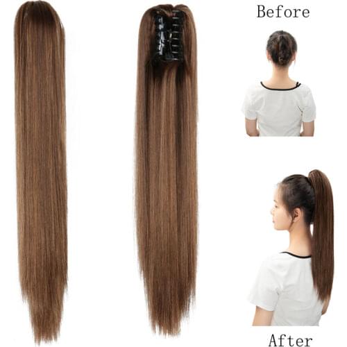 Boymia Long Straight Claw Ponytails Clip In Hair Extensions Blonde Black Synthetic Hair Little Pony Tail High Temperature Fiber