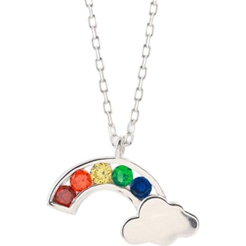 XIYANIKE 925 Sterling Silver Rainbow Necklace Inlaid With 7 Colors Rhinestone Statement Jewelry For Women Fashion Jewelry Bijoux