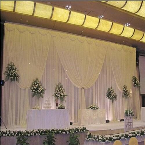 3MＸ6M white ice silk wedding background curtain with swag wedding satin ice silk curtain birthday party background decoration