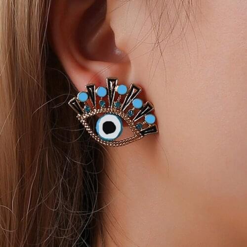 New Hot Fashion Personality Unique Blue Evil Eyes Women Stud Earrings Gold Metal Fashion Women Earring Party Jewelry