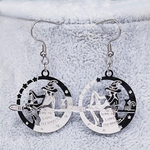 2021 Fashion Witchcraft Witch Stainless Steel Drop Earring for Women Silver Color Earrings Jewelry pendientes mujer E1445S02