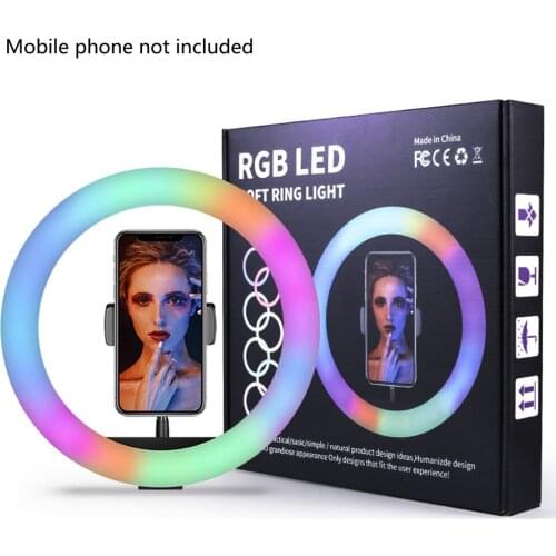 10 Inch Rgb Video Light 16Colors Rgb Ring Lamp For Phone With Remote Camera Studio Large Light Led 48" Stand 160Cm For Youtuber