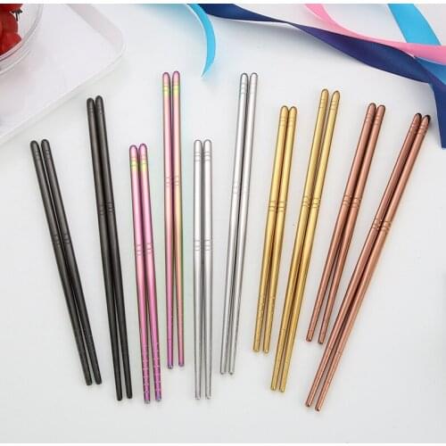 10 Pairs 304 Stainless Steel Long Chopsticks Set Colorful Chiness Sticks Creative Metal Chopsticks Training Hollow Anti-Scalding