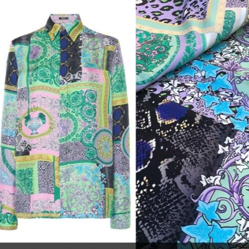Printed 10% Polyester Stretch Satin Fabric Brand Fashion Shirt DIY Clothing Custom Cloth Fabrics by the Meter for Dress Sewing