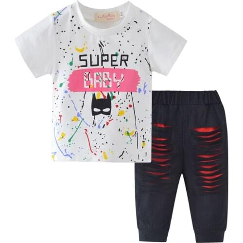 2Pcs Summer Newborn Baby Boy Infant Clothes Letter Pattern Short Sleeve Tops Cool Long Pants Baby Girl Clothing Outfits Set