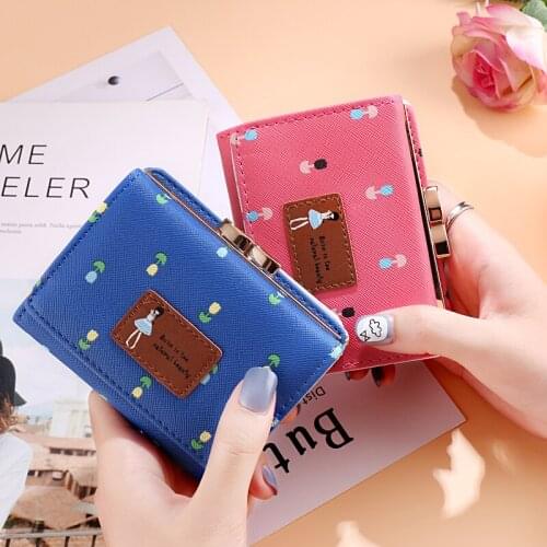 2021 Lady Short Coin Pouch Womens Purse New Kawaii Girl Small Change Wallets Coin Bag 3 Fold PU Leather Coin Purse