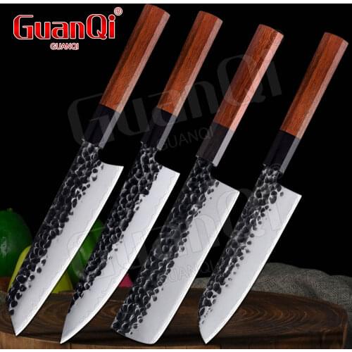 4PCS Handmade Forge Steel Kitchen Chef Knife Handmade Clad Steel Professional Japanese Kitchen Knives Meat Cleaver Sashimi Knife
