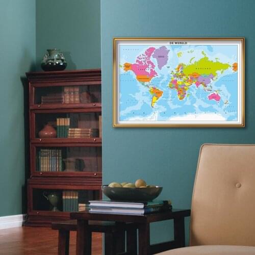 59*42cm The World Map In Dutch Small Wall Poster Canvas Painting Living Room Home Decoration Travel Gift School Supplies
