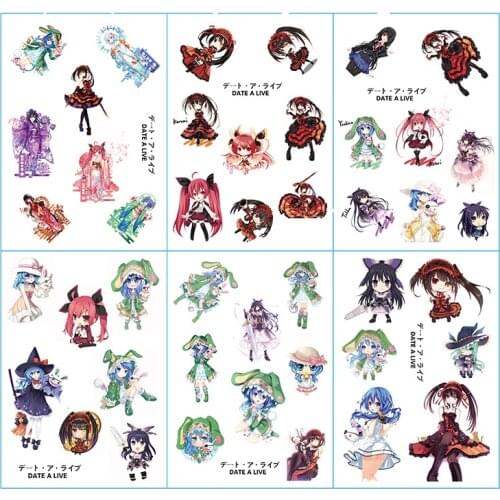 6pcs/lot DATE A LIVE Anime Stickers Pegatinas Book Sticker Pack Classic Toys Skateboard Doodle Sticker Toys