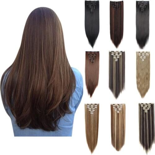 7Pcs 16 Clips 22 Inch Long Soft Silky Straight Full Head Clip In on Double Weft Hair Extensions,Clips In Hair Extensions