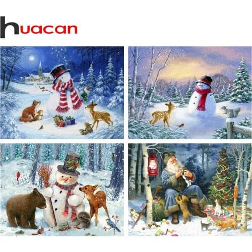 Huacan New Diamond Painting Full Snowman Diamond Mosaic Winter Embroidery Cartoon Modular Pictures Christmas Decoration