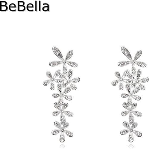 BeBella romantic flower shape pendant earrings for women made with Czech crystal for girls Christmas gift