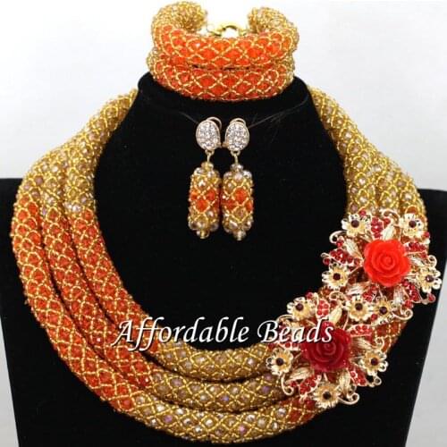 Free Shipping African Crystal Bead Set New Nigerian Beaded Jewelry Fashion Style NCD173