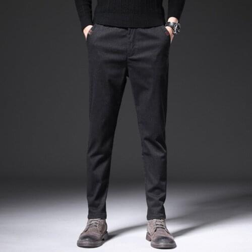 2021 Man Trousers Spring Summer Autumn Elastic Waist Slim Male Full Length Long Men Pencil Pants Black Dark Gray Size 28-38