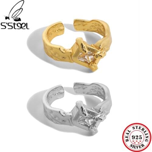 SSTEEL Sterling Silver 925 Korean Design Micro Set Zircon Texture Opening Ring Gift For Womens Trendy Open 2021 Jewelry