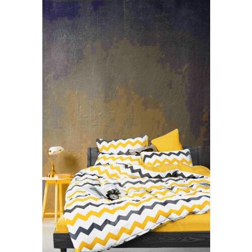 Natural Cotton Single Bed Duvet cover set Yellow Chevron-899846137