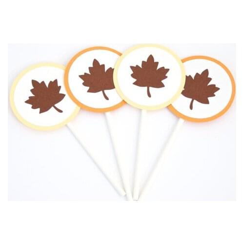 Circle Thanksgiving Leaf Cupcake Toppers birthday forest Wedding Bridal Shower Engagement Party food picks
