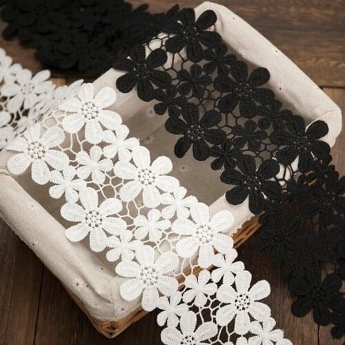 2y/lot lace ribbon flower Embroidered accessories black white lace trim fabric for sewing DIY handmade craft border decoration