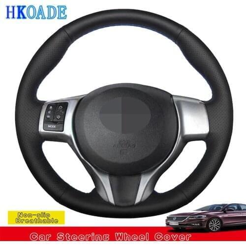 Car Products DIY Hand-stitched Black Genuine Leather Car Accessories Steering Wheel Cover For Toyota Yaris 2015-2018