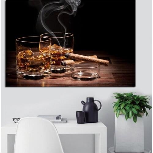 Fashion Modern Wall Canvas Poster Painting Whiskey Wine Glass Ice Cube Hanging Picture For Living Room Office Home Decor