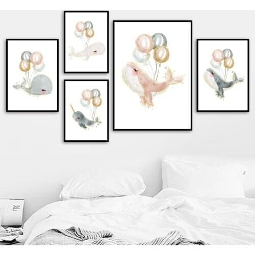 Cartoon Colorful Balloon Whale Wall Art Canvas Painting Nordic Posters And Prints Nursery Wall Pictures For Kids Room Home Decor