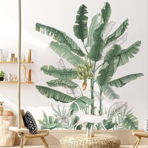 Banana Tree Wall Stickers Bedroom Sofa Background Wall Decoration Pastoral Tropical Green Plant Leaf Wallpaper Cat Decals