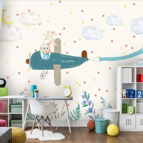 Milofi custom 3D wallpaper mural modern Nordic hand-painted aircraft stars children room background wall decoration wallpaper