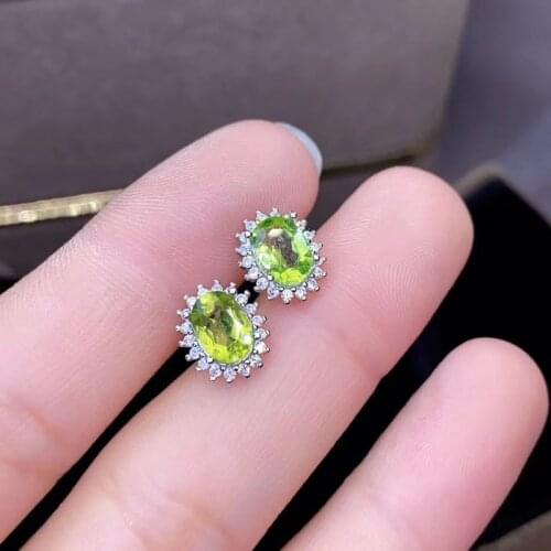 New Natural Peridot Gemstone Classic Stud Earring 925 Sterling Silver Fine Jewelry Gift Party Woman Engagement Gift ,box