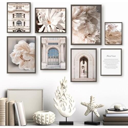 White Peony Flower Reed Canvas Painting London Building Landscape Poster and Prints Wall Art Modular Pictures for Living Room