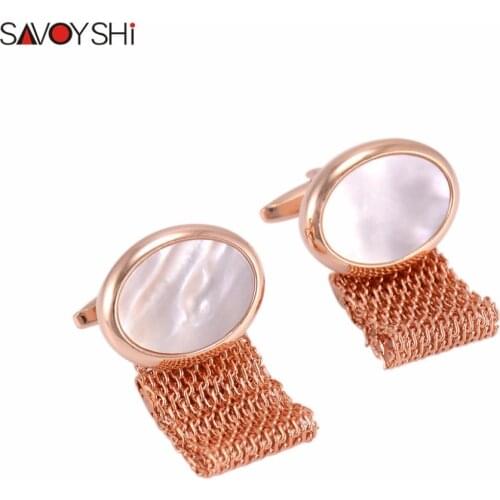 Luxury Shell Chain Cufflinks for Men Shirt Cuff buttons Cuff Brand High Quality Cuff Links Wedding Gift Mens Jewelry abotoaduras