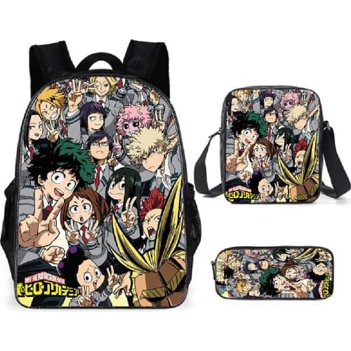 MHA Backpacks Cosplay My Hero Academia Anime Crossbody Bag Pencil Case Three piece 3D Print Schoolbag Travelbag For Teenagers