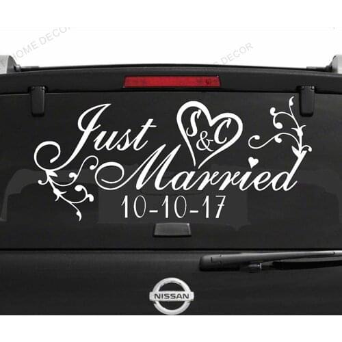 Self-adhesive Wallpaper Murals Just Married Sign Car Window Decal Removable Wedding Decoration Custom Vinyl Stickers Q24