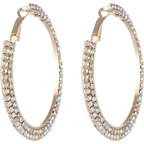 2019 gold Silver Color High Polished Hoop Earrings Paved with rhinestone for Wedding Party Jewelry E609