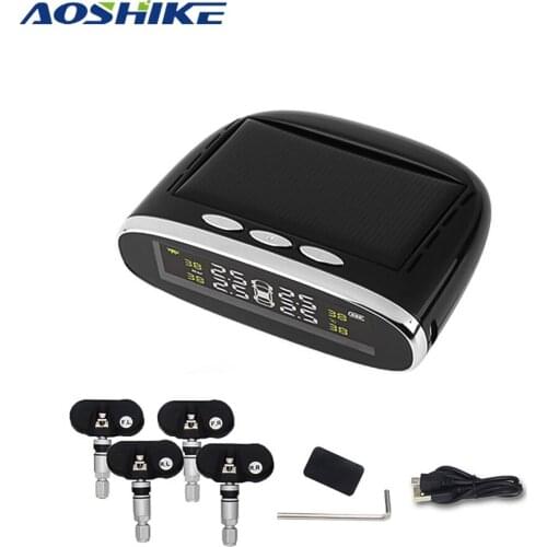 AOSHIKE Auto Car Wireless TPMS Tire Pressure Monitoring System with 4 Sensors LCD Display Monitor Cigarette Lighter Socket