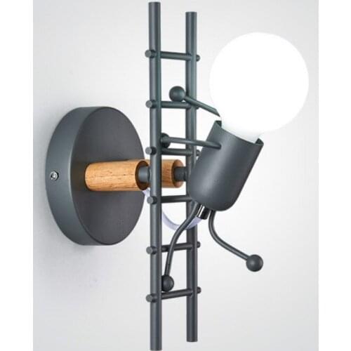 Modern cartoon doll wall lamp LED creative wall hanging iron bedside bracket light for kids baby room living room lamps LB032304