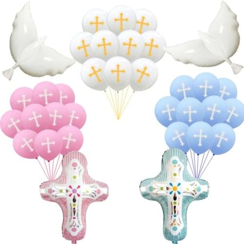 1Set Church Cross Pigeon Dove Foil Balloons Christian Catholic Worship Pray Wedding Celebration Birthday Follower Disciple Party