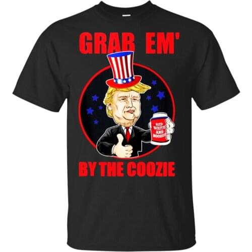 Grap Em By The Coozie Beer 4Th Of July Donald Trump Funny T-Shirt Black Unisex Personality Custom Tee Shirt