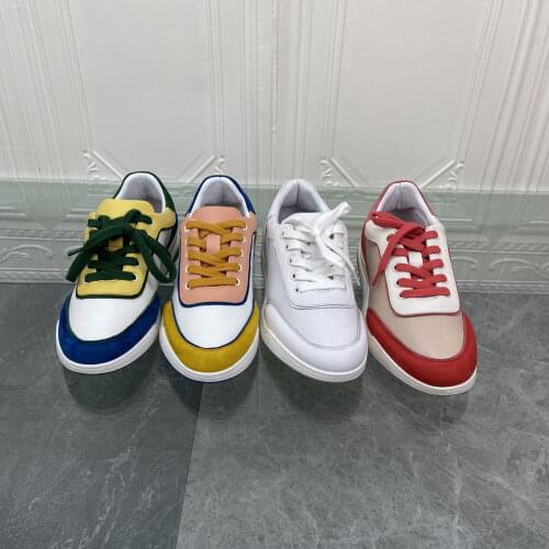 2021 New Casual Flats Round Toe Women Flats Lace-Up Women Shoes Mixed Colors Shoes Woman Hot Genuine Leather Comfort Flats Woman