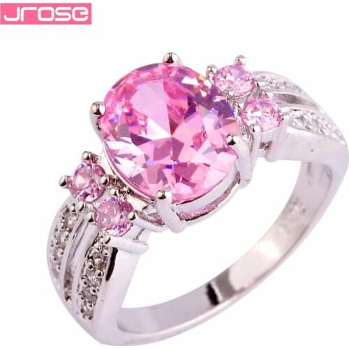 JROSE Bride Fashion Oval Cut Pink & White Stones Silver Ring Size 6 7 8 9 10 11 Wholesale Classic Jewelry Wedding Engagement
