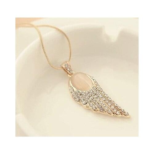 Angel Wings Pendant Necklace For Women Fashion Women Jewelry Golden crystal opals Long Layered Chain Necklaces & Pendants Gift