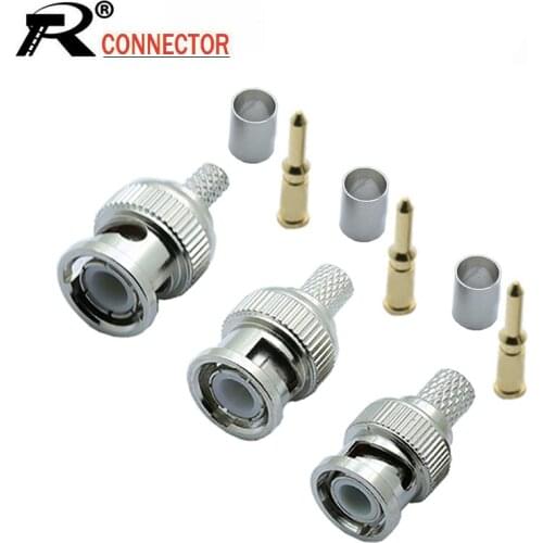 10pcs/lot BNC Male Crimp Type Connector for CCTV Systems Female Coupler Connector BNC RG58/RG59/RG6 Wholesale