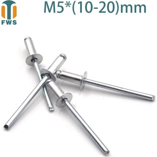 10PCS M5 Multi Size Aluminium Open End Countersunk Head Break Mandrel Blind Rivet Nail Pop Rivets for Furniture Car Aircraft