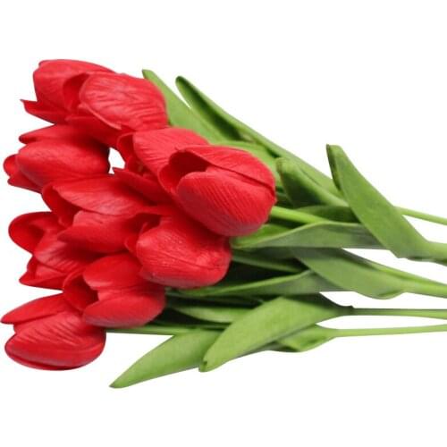 10PCS Multiple Color PU Tulip Artificial Flower DIY Fake Bouquet Blossom for Festival Wedding Decoration Hotel Home Garen Decor