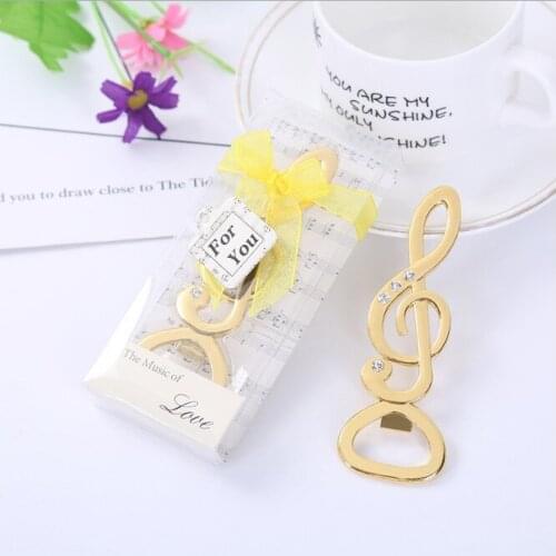 200pcs/lot Fast Shipping Wedding party gift favor Gold Music Note Beer bottle opener With Shinning diamond