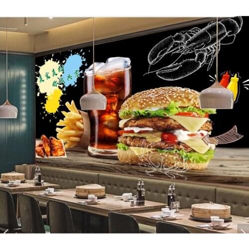WDBH 3d wallpaper custom photo Hand drawn burger fast food western restaurant decor 3d wall murals wallpaper for walls 3 d