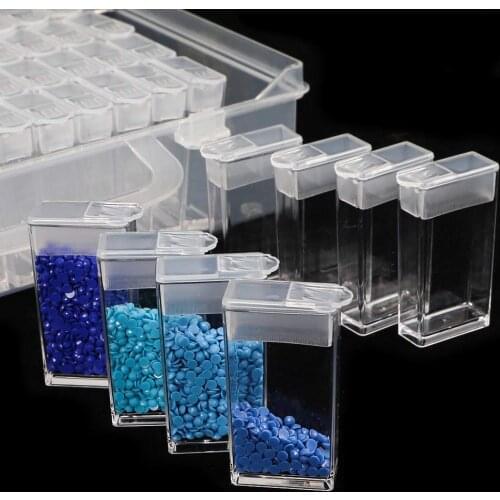 64 Cells Plastic Storage Box Funnel and Stickers Sets for Diamond Painting Accessories Tools Container Box Sets Diamond Painting