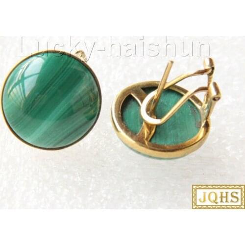 AAA 100% natural 15mm green malachite earrings 925s silver j10039