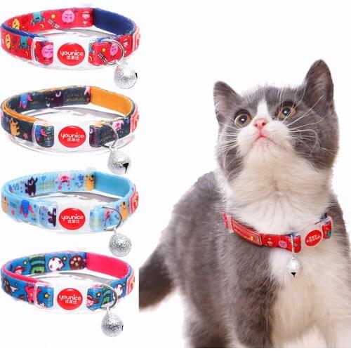 Nylon Collars for Cats with Bell Safety Breakaway Cartoon Pet Cat Collar Accessories for Kittens Collier Chat Katten Halsband